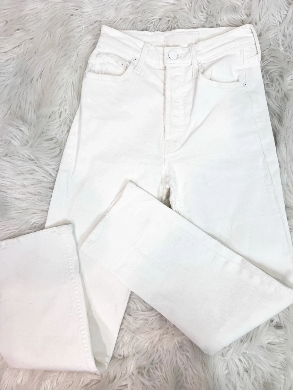 MOTHER SUPERIOR WHITE BUTTON FLY HIGH RISE TOMCAT STRAIGHT JEANS SZ 24